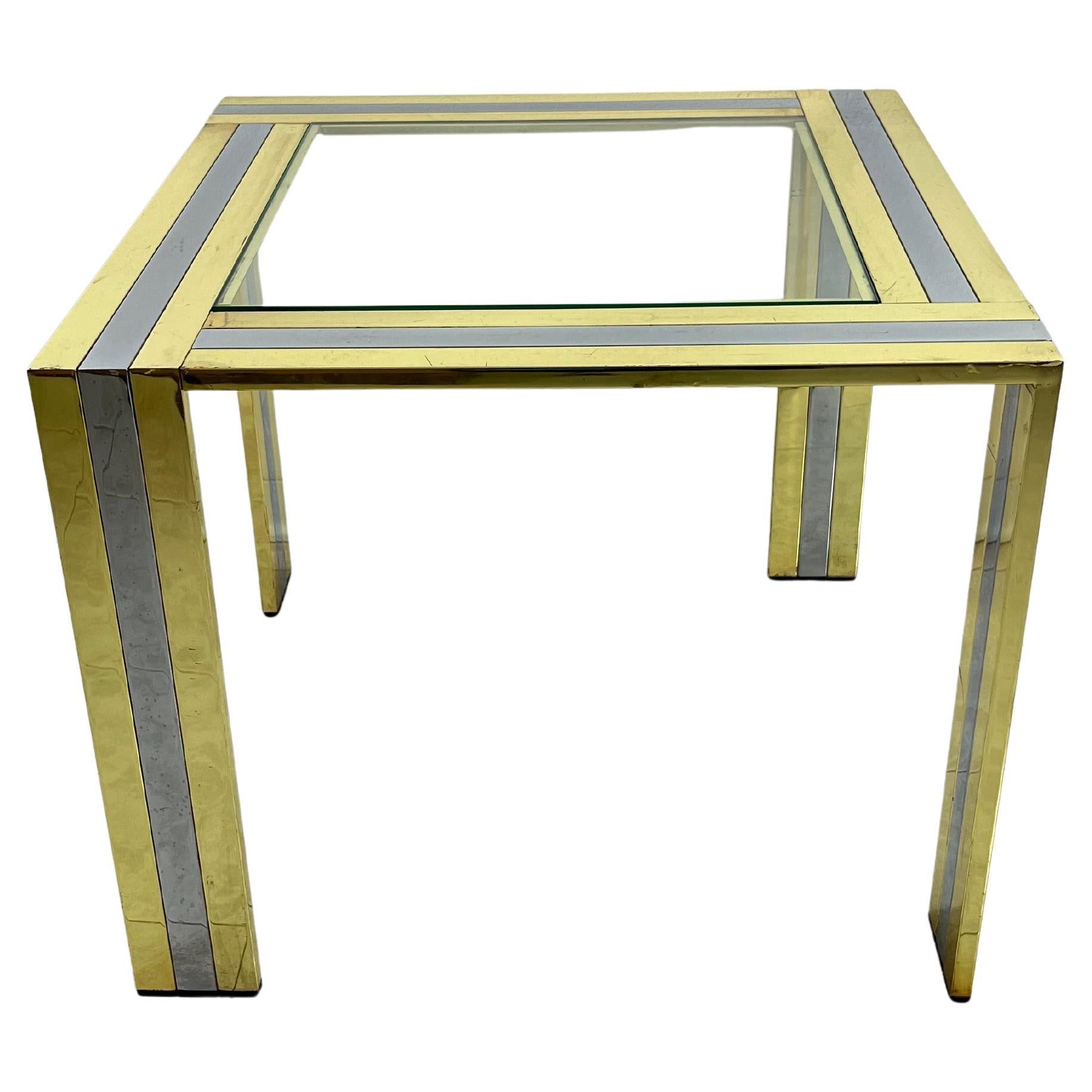 Table basse en laiton et métal chromé attribuée à Romeo Rega, 1970