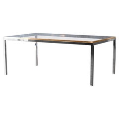 Coffee table in brass and chromed metal with smoked glass shelves, Italy 1980