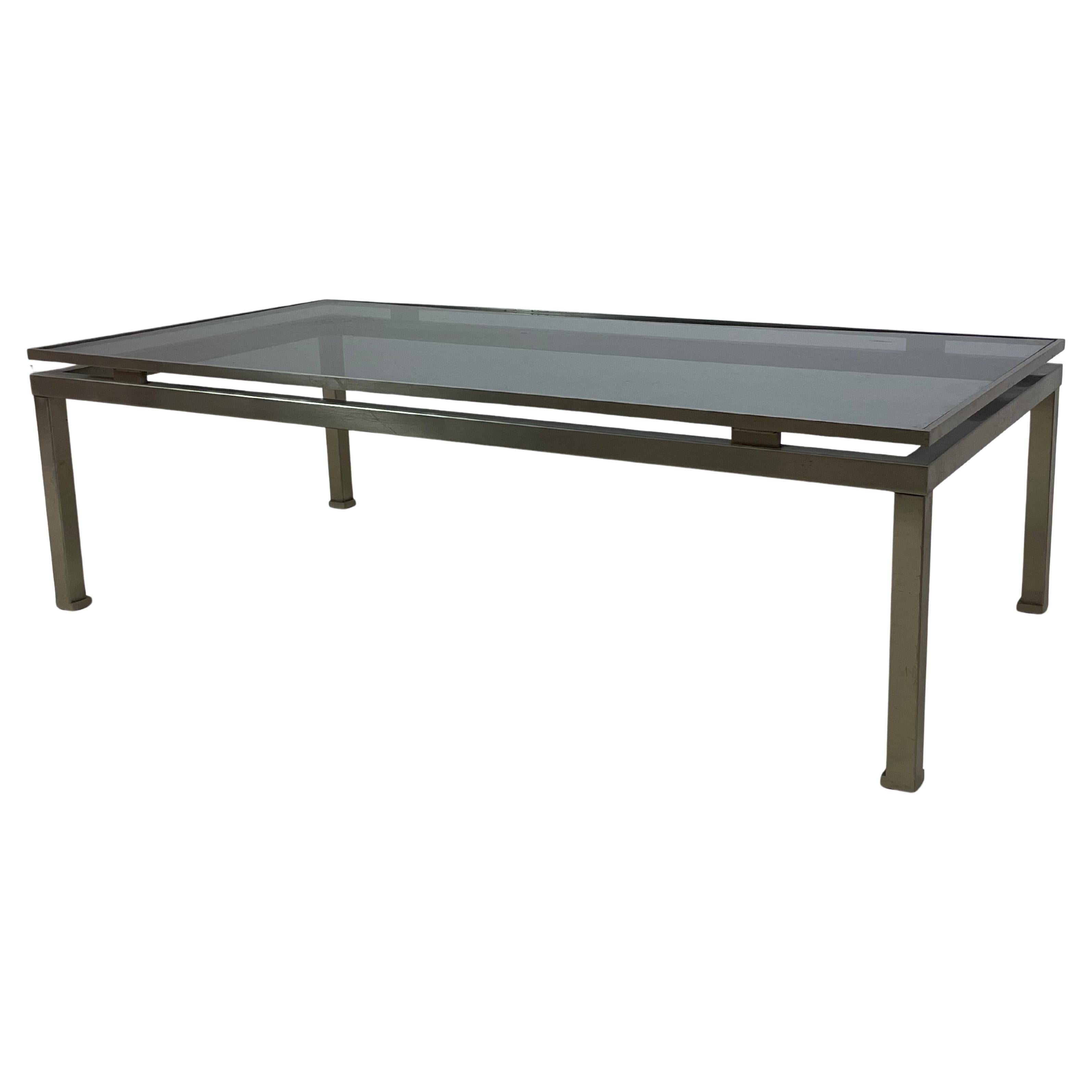 Coffee table in brass and smoked glass top by Guy Lefevre, 1970s