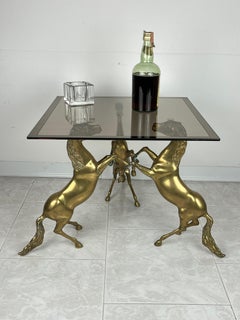 Mid-Century Italian Coffee Table in Brass and Smoked Glass Top 1960s