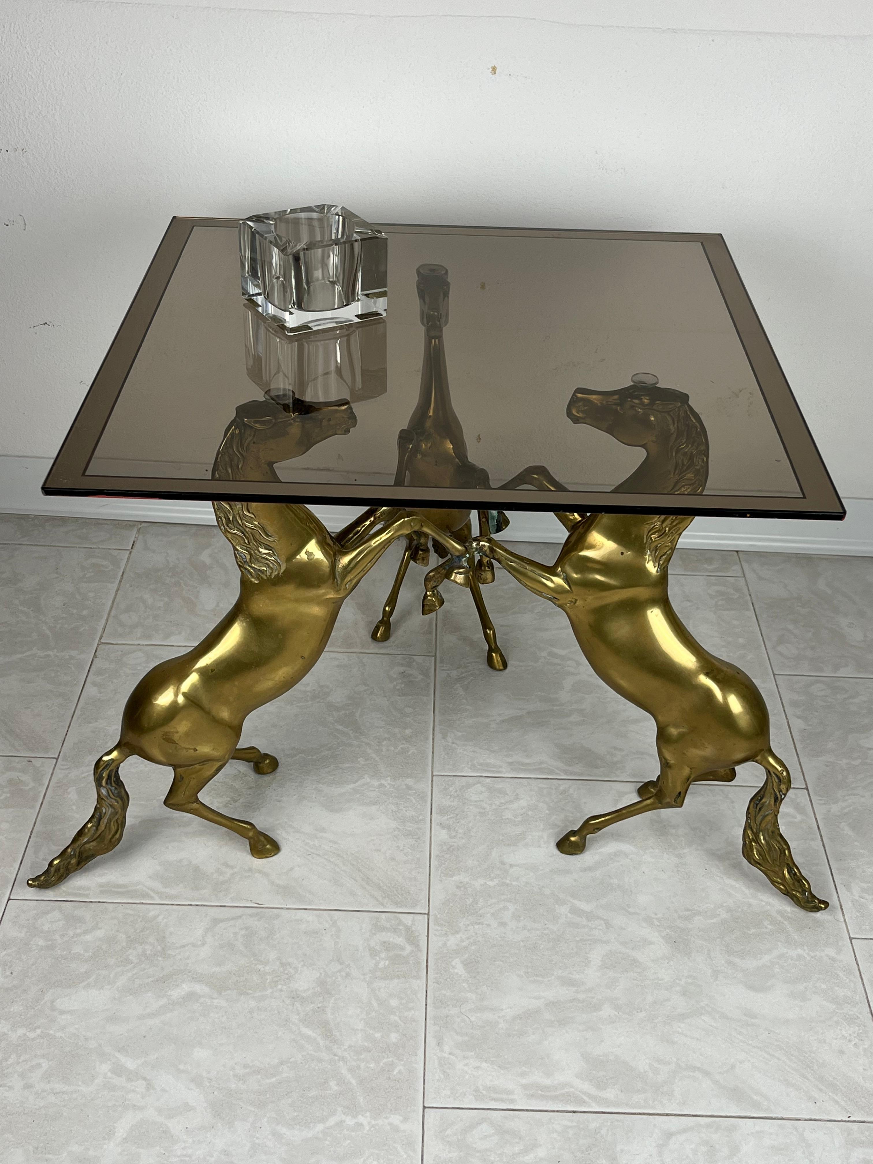 Italian Coffee Table in Brass and Smoked Glass Top, Italy, 1960s For Sale