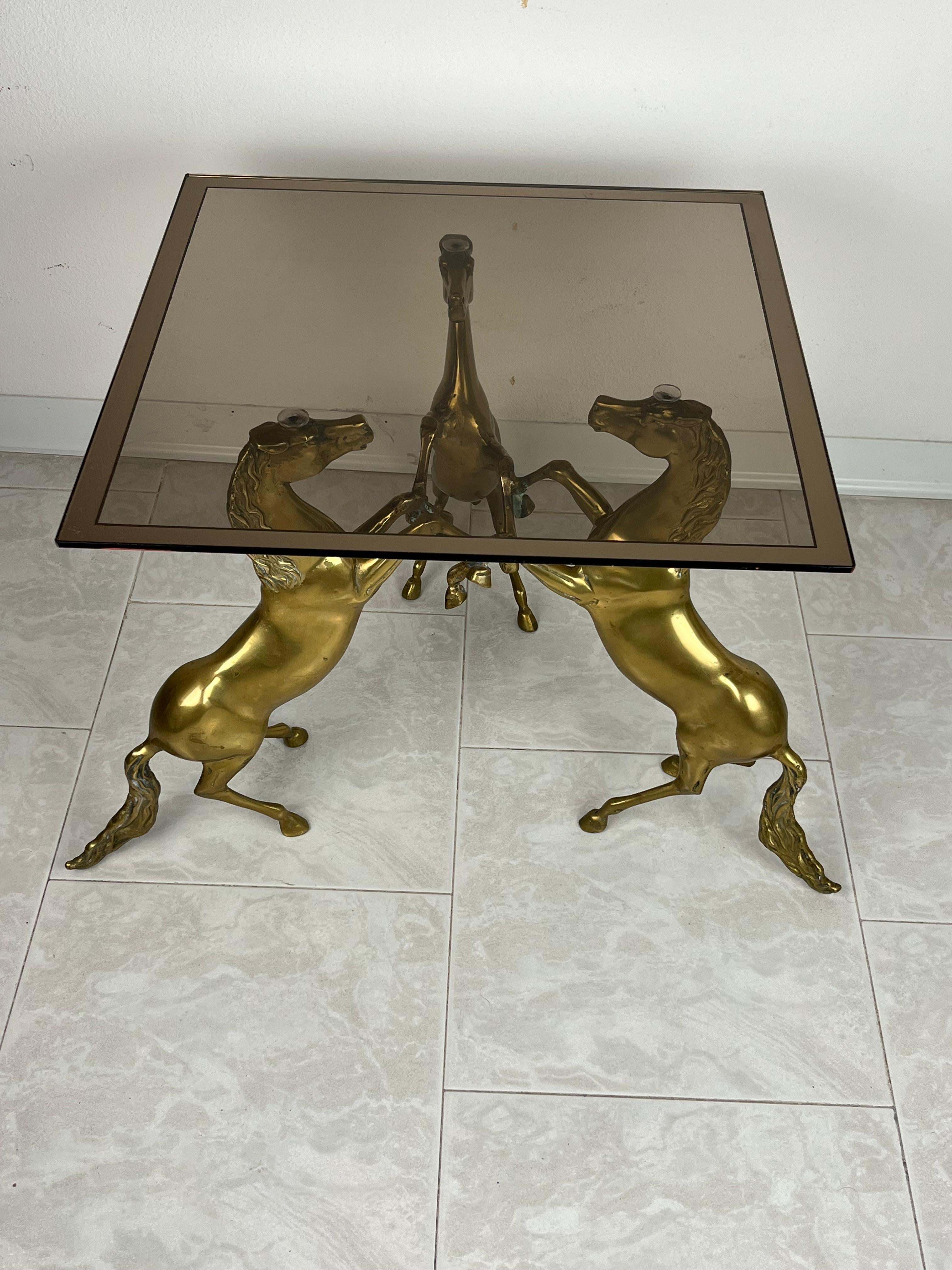 Coffee Table in Brass and Smoked Glass Top, Italy, 1960s In Good Condition For Sale In Palermo, IT