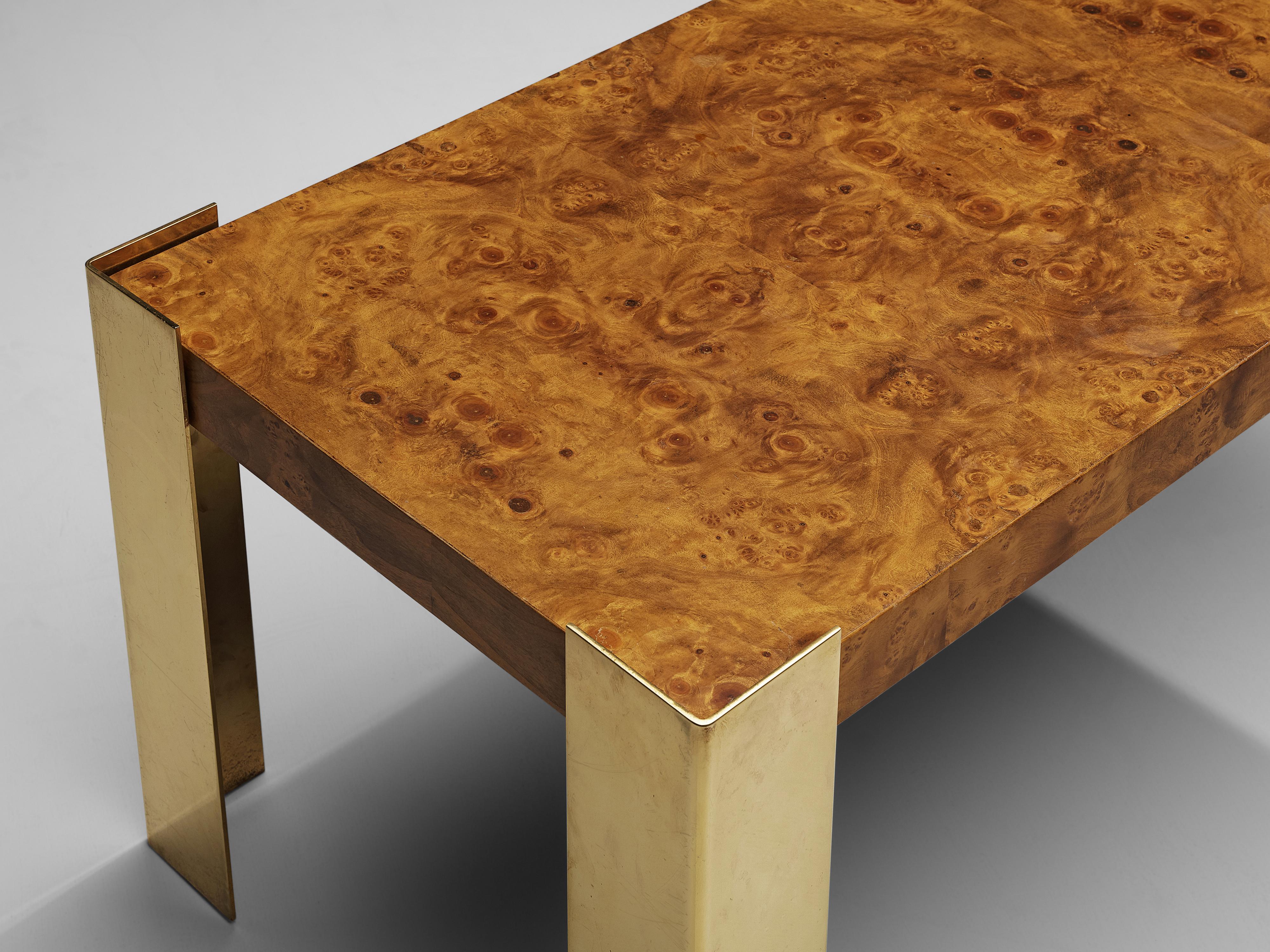 Coffee Table in Brass and Walnut Burl  For Sale 1
