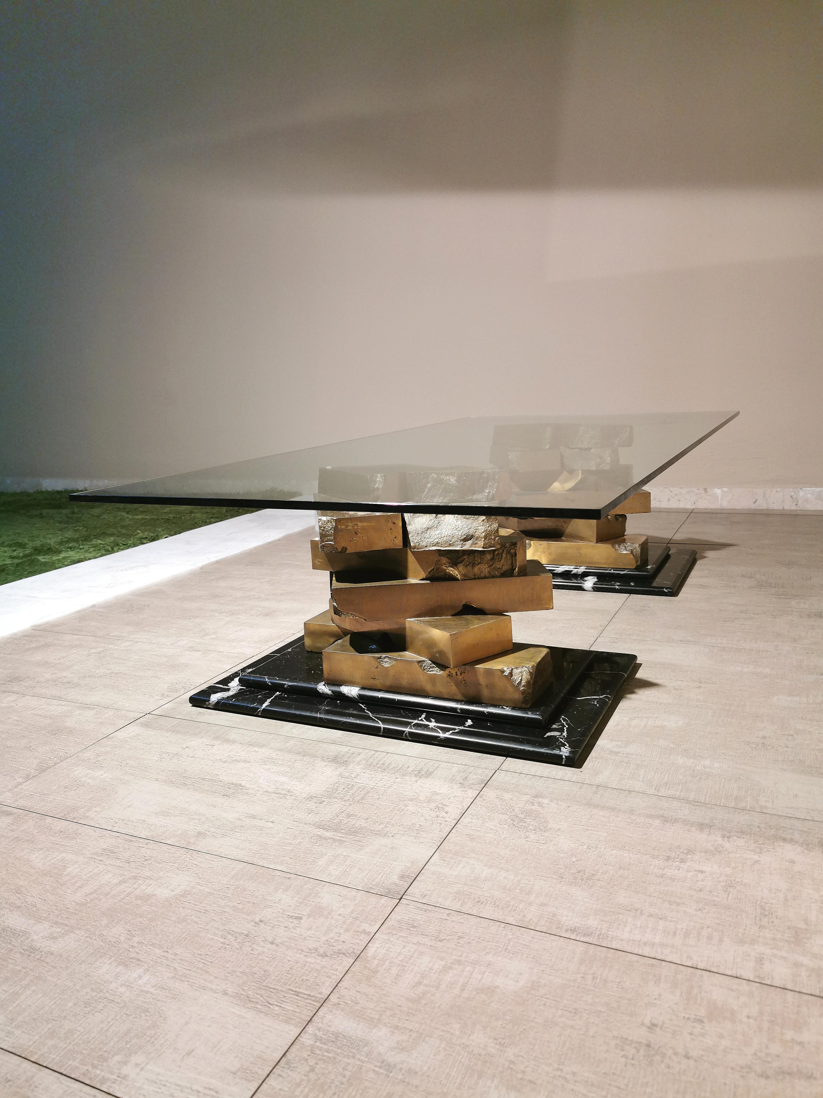 Coffee Table in Brass, Marquinia Marble and Glass Midcentury, 1970s-1980s 8