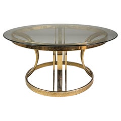 Mesa de centro de latón con tapa de cristal a la manera de Milo Baughman, EE.UU., c. 1980
