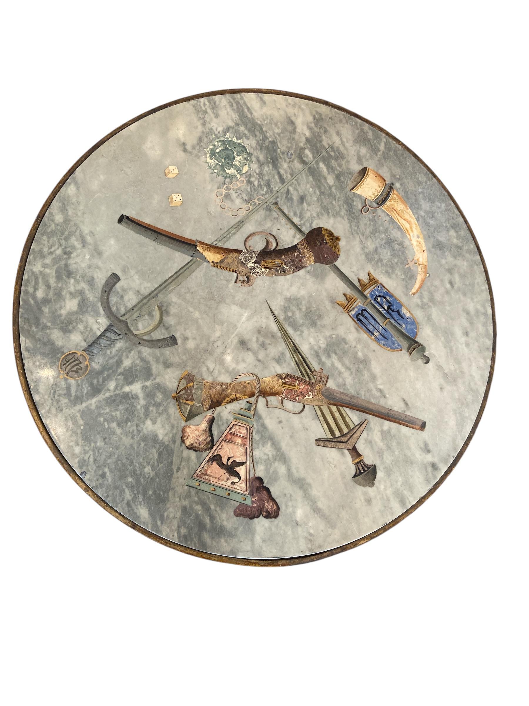 Coffee table in bronze with a painted marble top For Sale 7