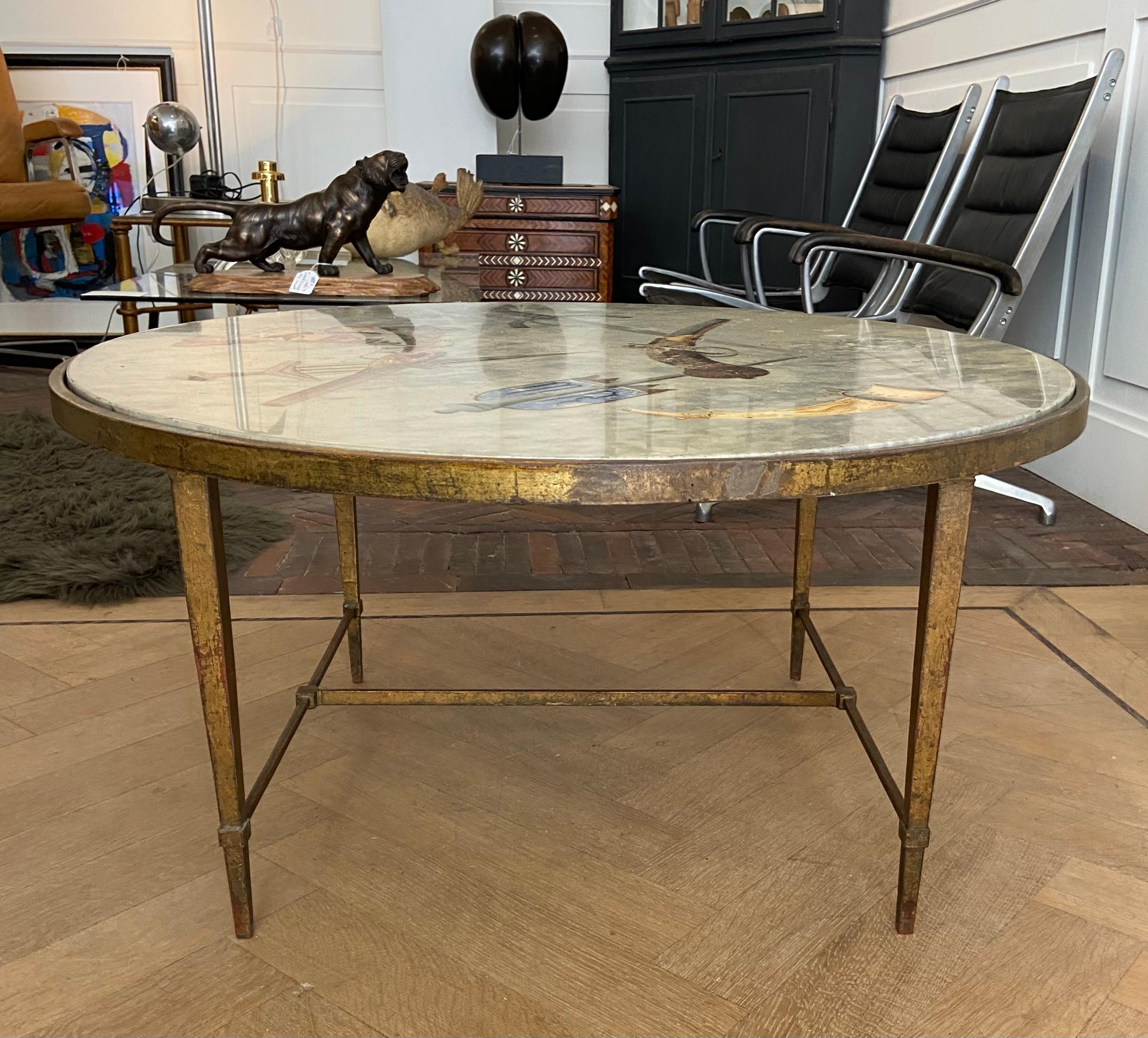 Coffee table in bronze with a painted marble top For Sale 8