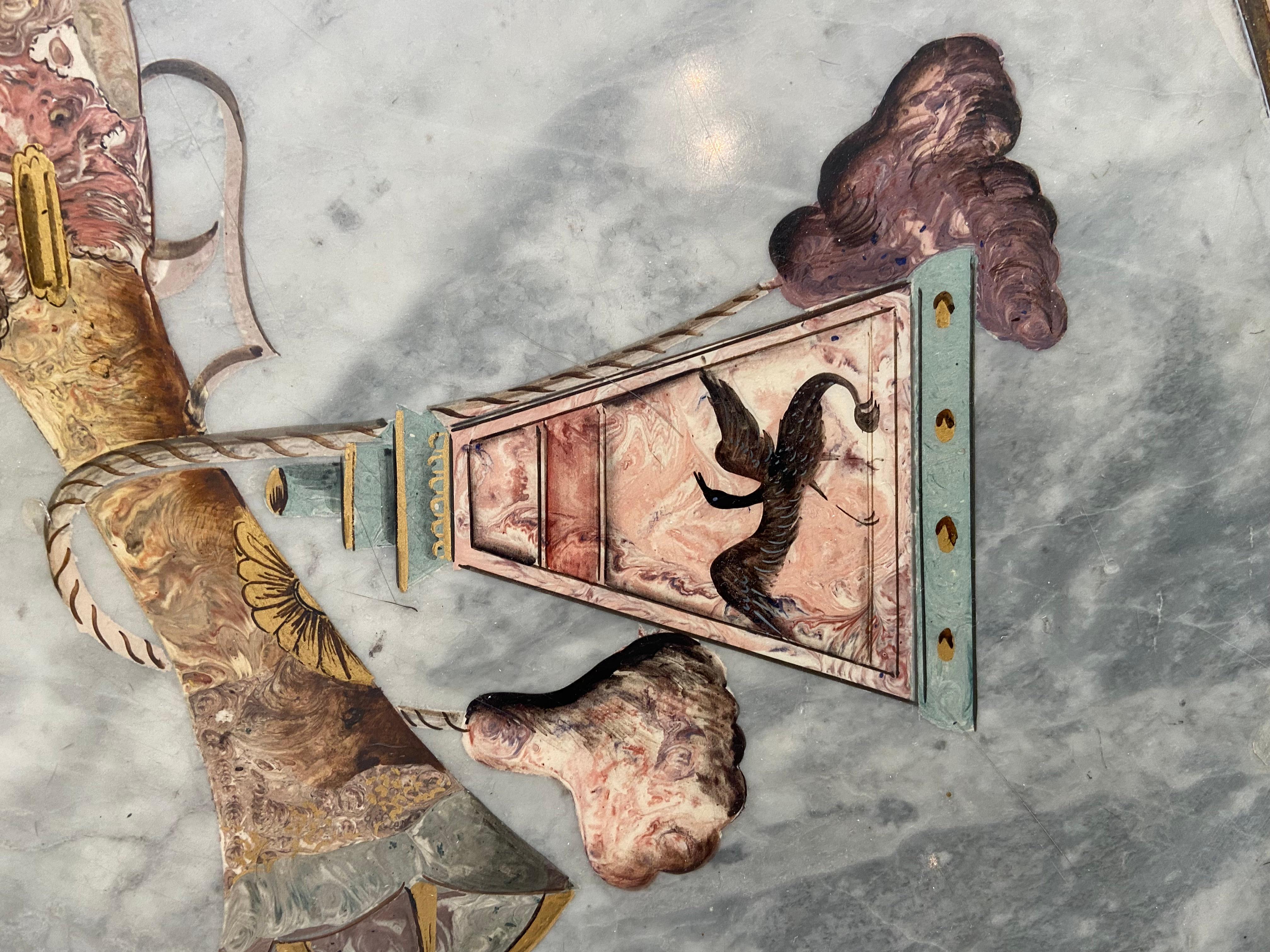 Coffee table in bronze with a painted marble top In Good Condition For Sale In 'S-HERTOGENBOSCH, NL