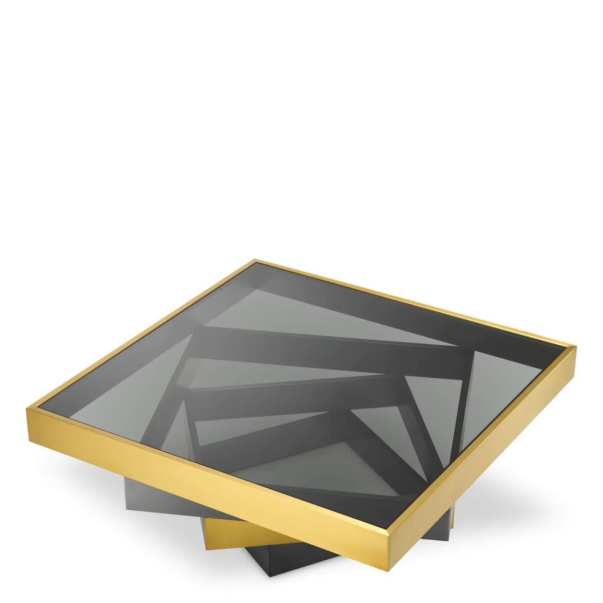 Moderne Coffee Table in Brushed Brass, Bronze Finish, and Smoked Glass en vente