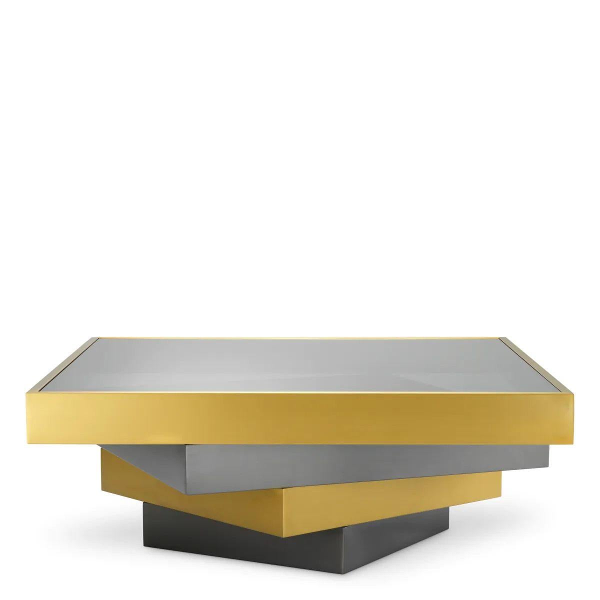 Français Coffee Table in Brushed Brass, Bronze Finish, and Smoked Glass en vente