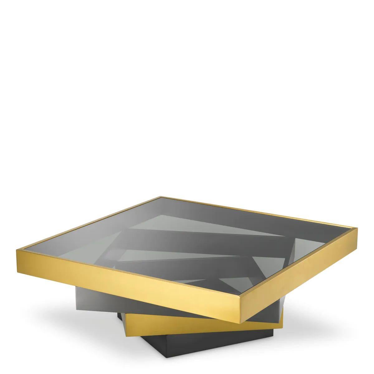 Coffee Table in Brushed Brass, Bronze Finish, and Smoked Glass Neuf - En vente à Saint-Ouen, FR
