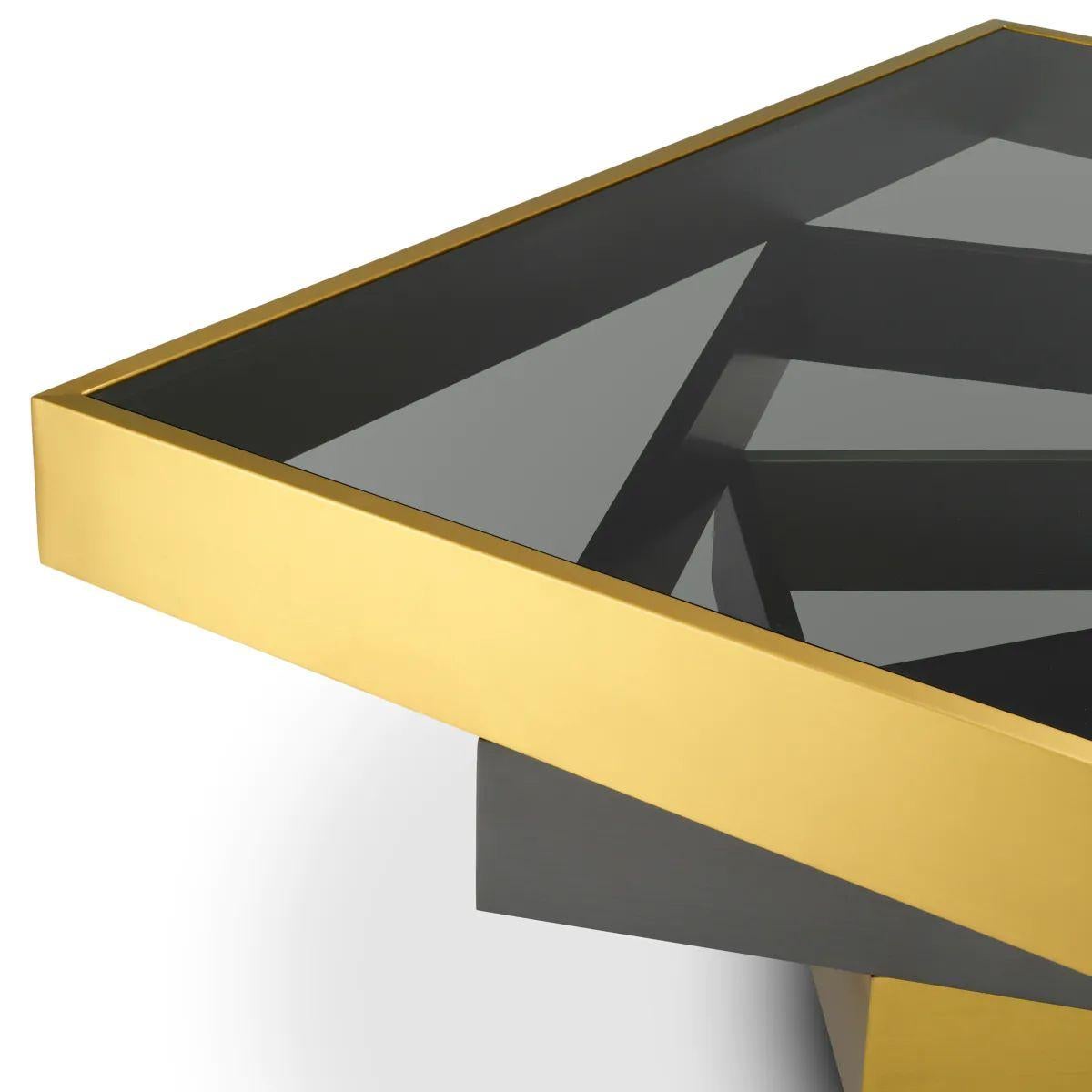 XXIe siècle et contemporain Coffee Table in Brushed Brass, Bronze Finish, and Smoked Glass en vente