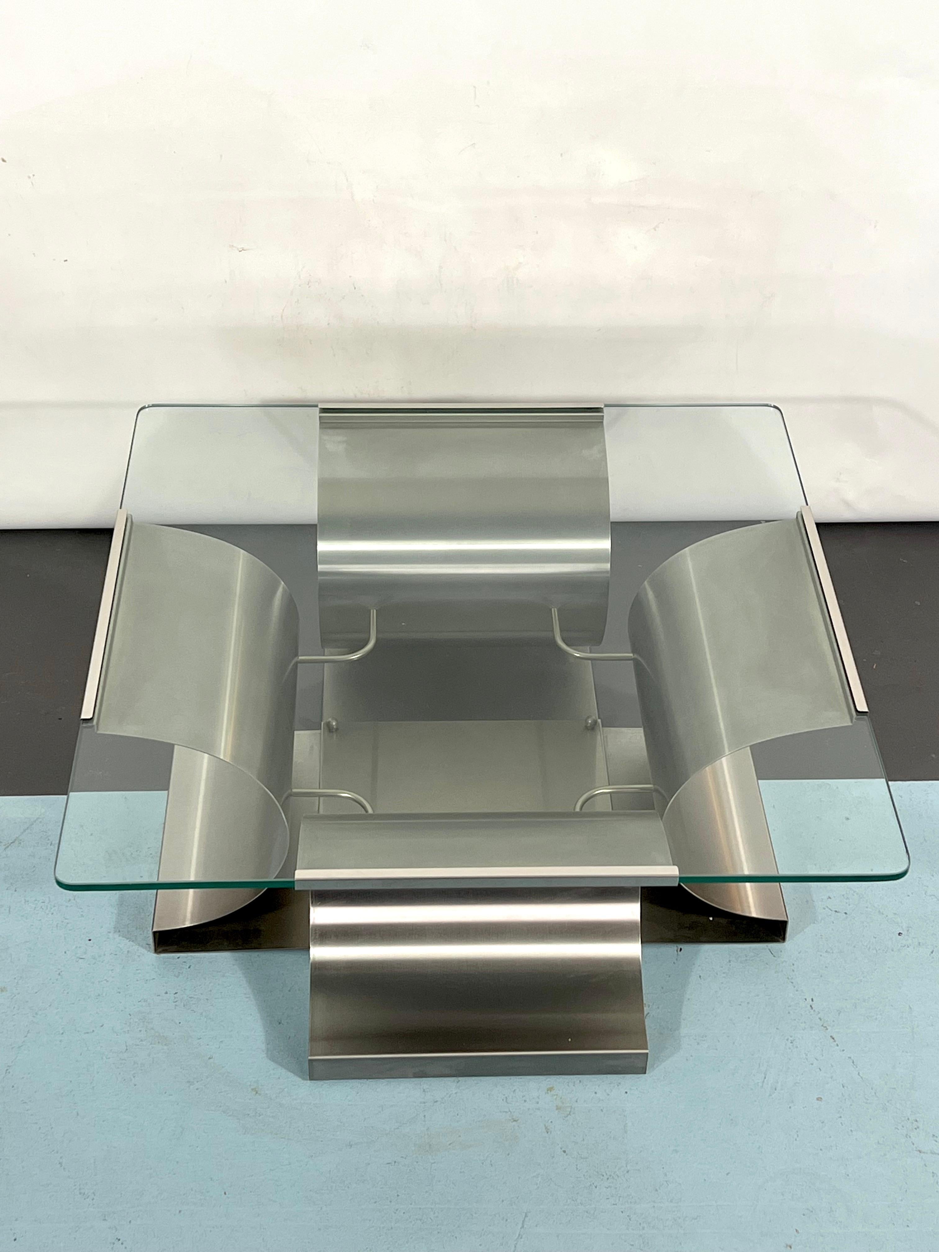 Coffee Table in Brushed Steel by Francois Monnet for Kappa, France, 1970s In Good Condition For Sale In Catania, CT