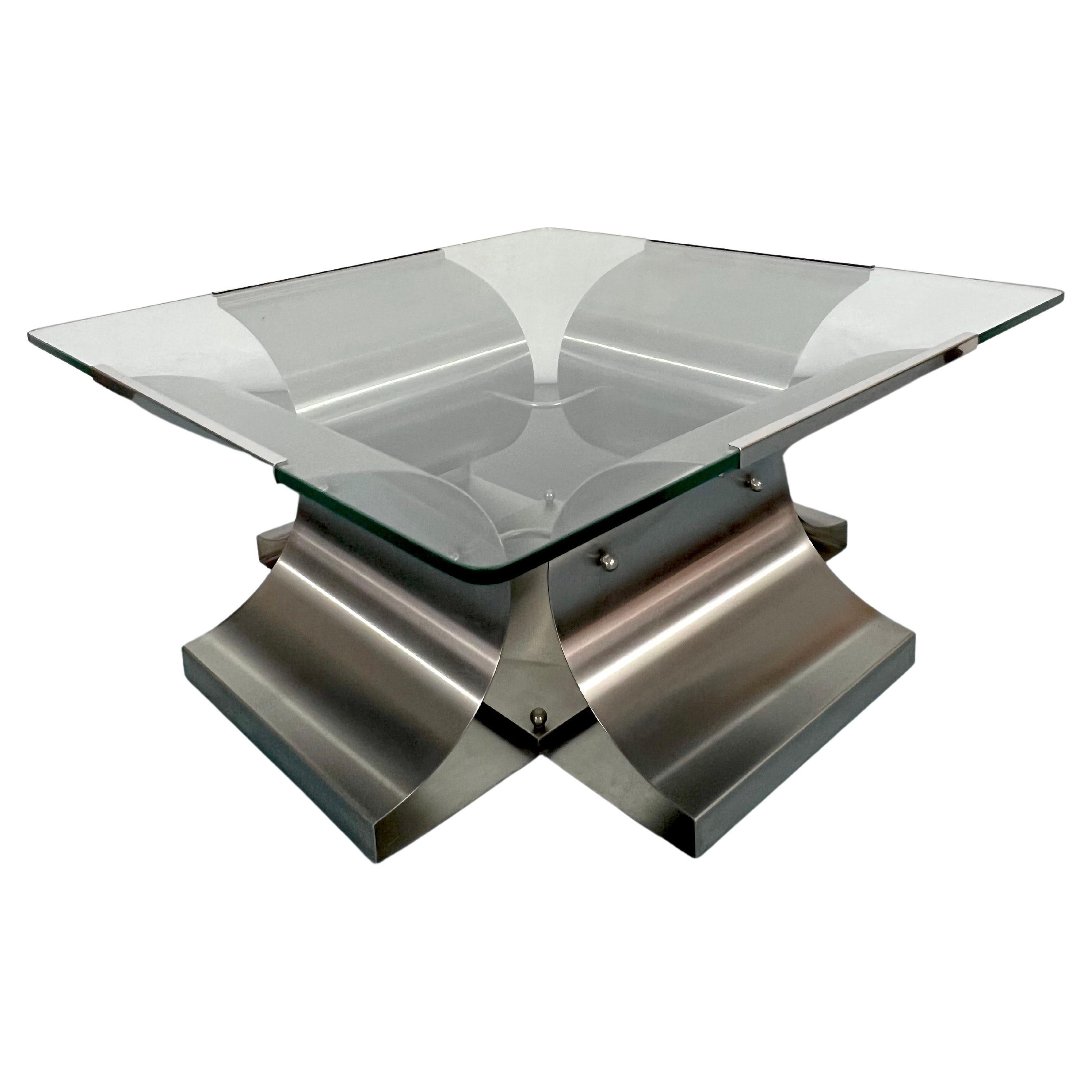 Coffee Table in Brushed Steel by Francois Monnet for Kappa, France, 1970s