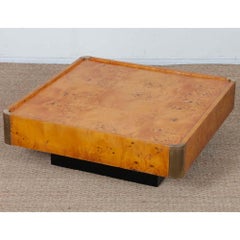 Coffee table in burl wood and brass, attributed to Willy Rizzo, 1970