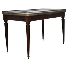 Antique Coffee Table in Carrara Marble, Brass Part, Mahogany Wood, Italy, 1900s