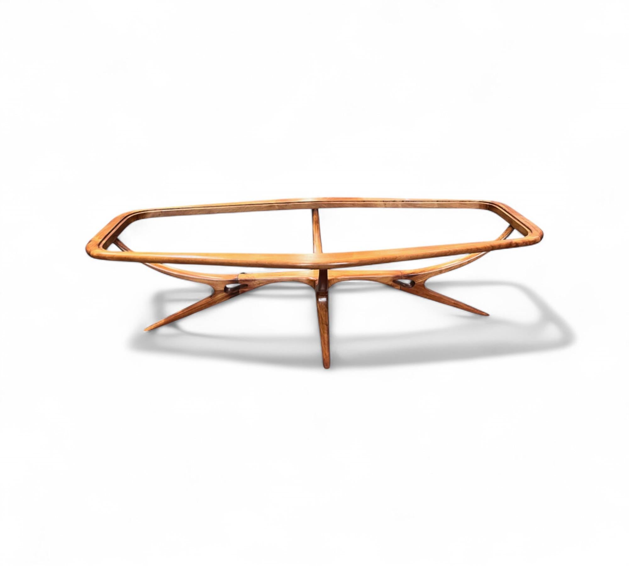 Mesa de centro en caviuna y cristal de Giuseppe Scapinelli, c. 1950 en venta 3