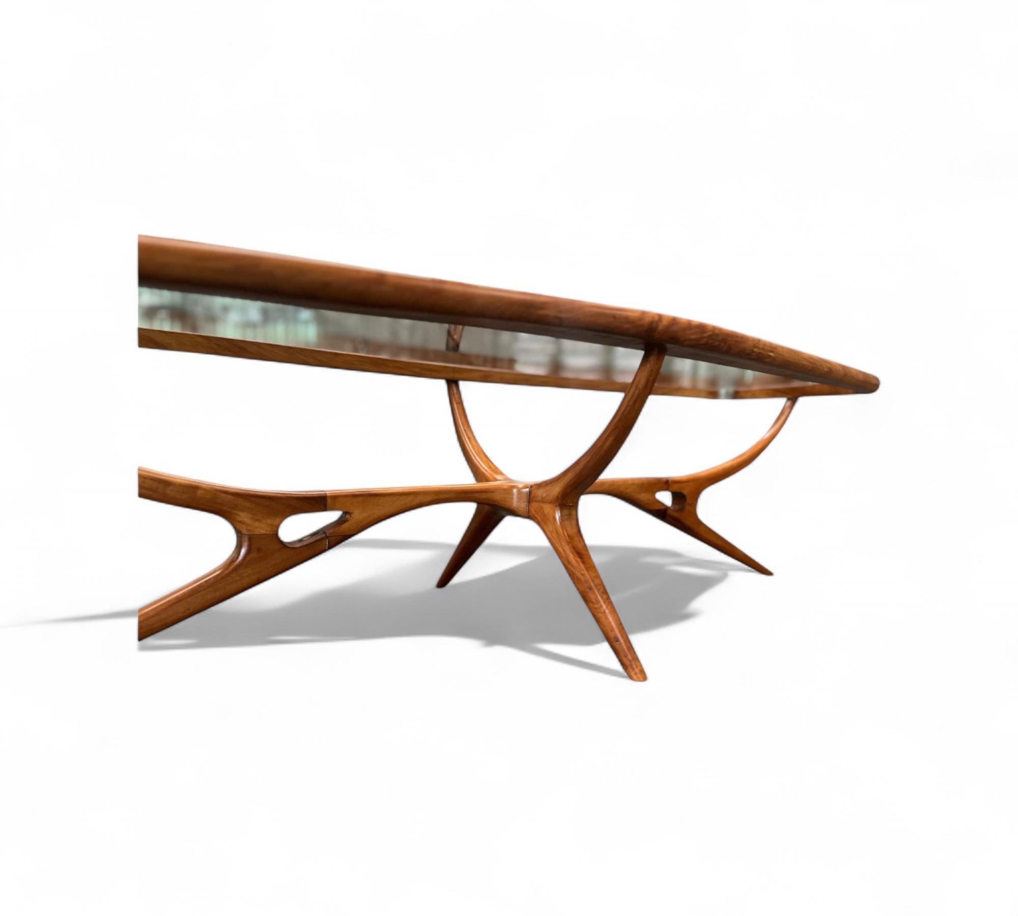 Mesa de centro en caviuna y cristal de Giuseppe Scapinelli, c. 1950 Moderno de mediados de siglo en venta
