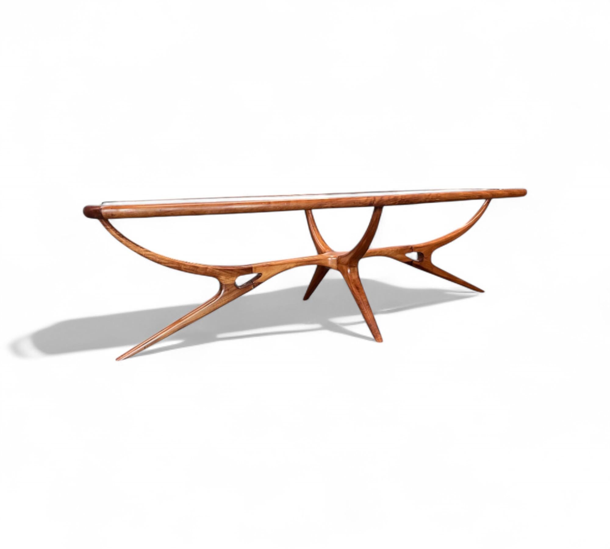 Mesa de centro en caviuna y cristal de Giuseppe Scapinelli, c. 1950 siglo XX en venta