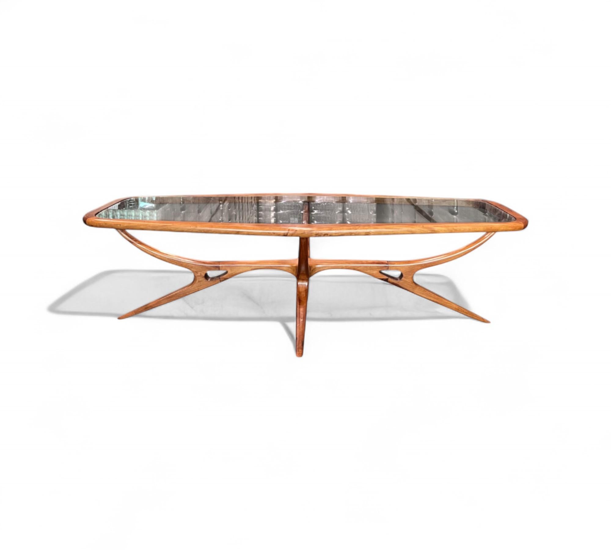 Mesa de centro en caviuna y cristal de Giuseppe Scapinelli, c. 1950 Vidrio en venta