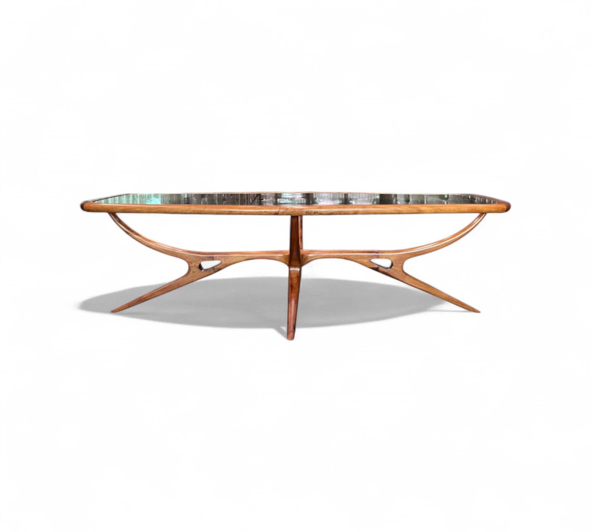 Mesa de centro en caviuna y cristal de Giuseppe Scapinelli, c. 1950 en venta 1