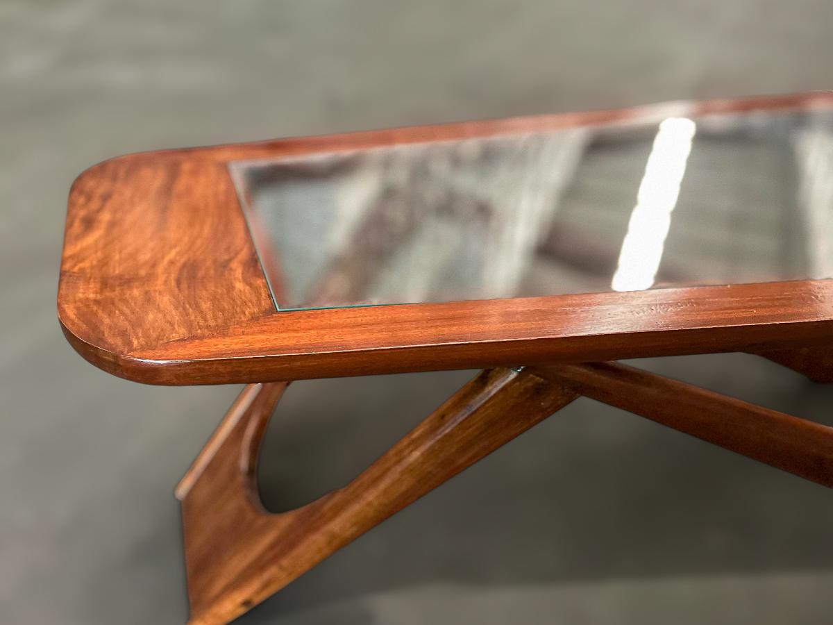 Coffee Table in Caviuna Wood & Glass by Pierre Weckxx, c. 1950s For Sale 3