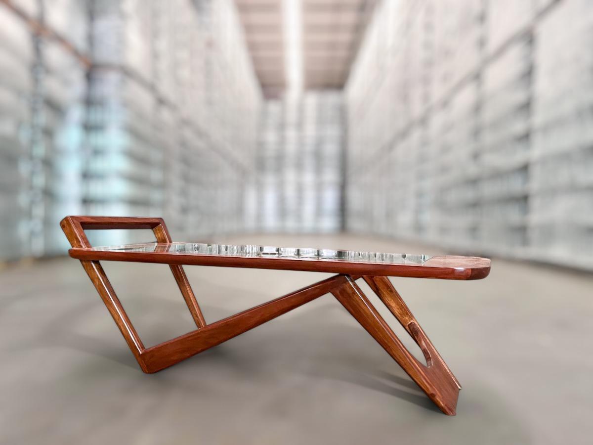 Brazilian Coffee Table in Caviuna Wood & Glass by Pierre Weckxx, c. 1950s For Sale