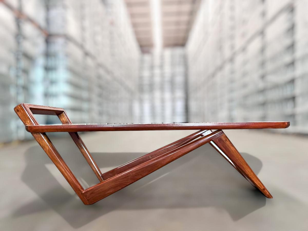 Coffee Table in Caviuna Wood & Glass by Pierre Weckxx, c. 1950s In Good Condition For Sale In New York, NY