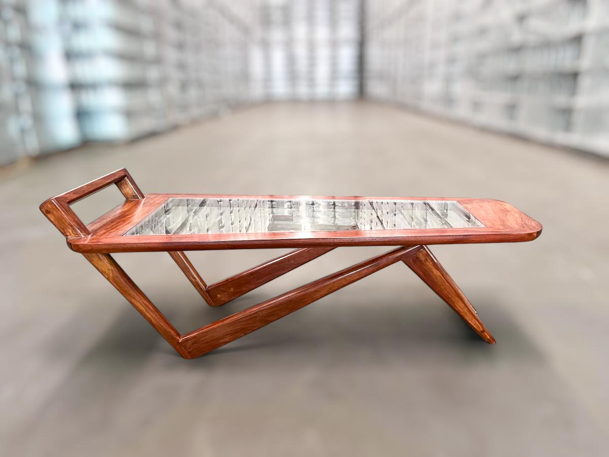20th Century Coffee Table in Caviuna Wood & Glass by Pierre Weckxx, c. 1950s For Sale