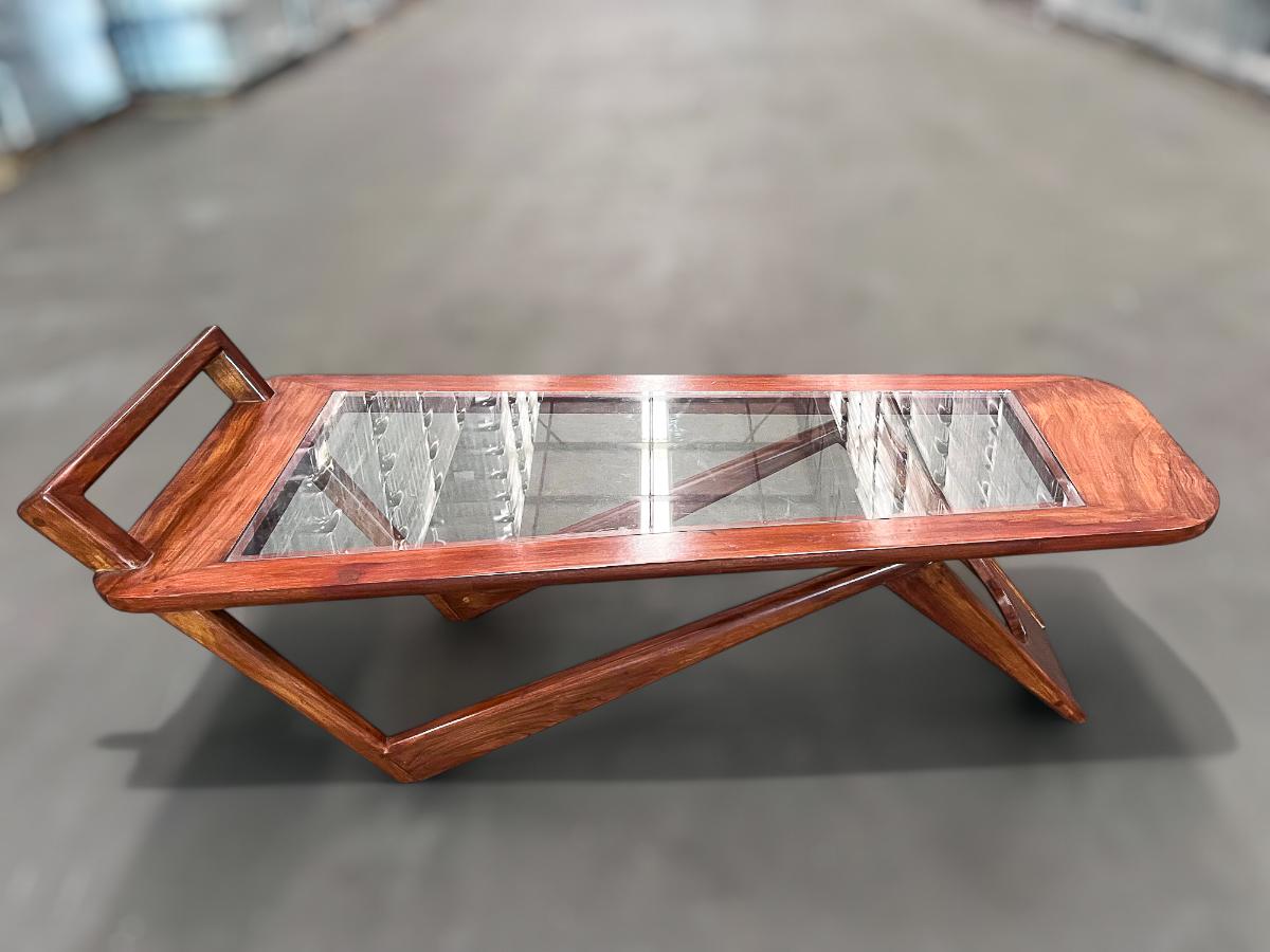 Coffee Table in Caviuna Wood & Glass by Pierre Weckxx, c. 1950s For Sale 1