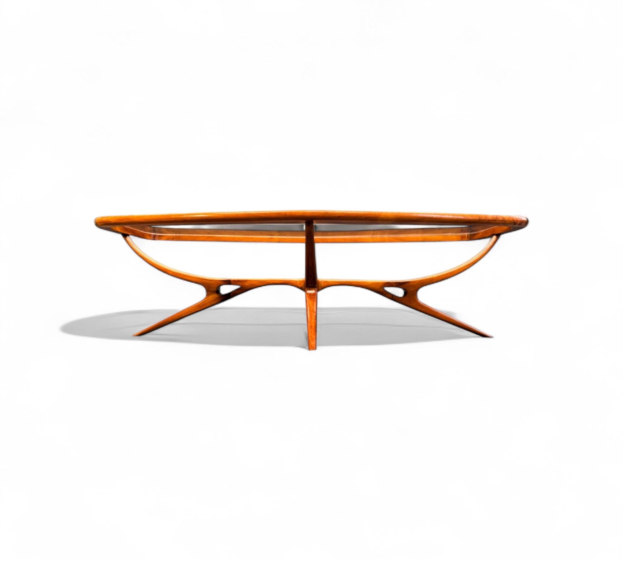Mesa de centro en madera de Caviuna y Cristal, Giuseppe Scapinelli, años 50 - Lote 655 Moderno de mediados de siglo en venta