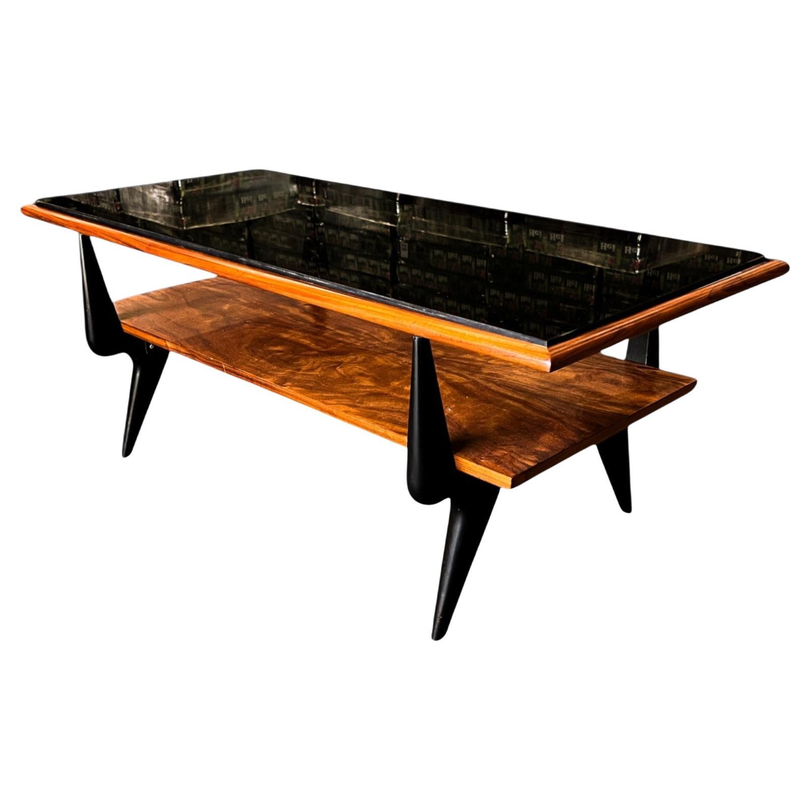 Table basse en bois de caviuna et verre opaque, Fratte, années 1950 - Lot 838