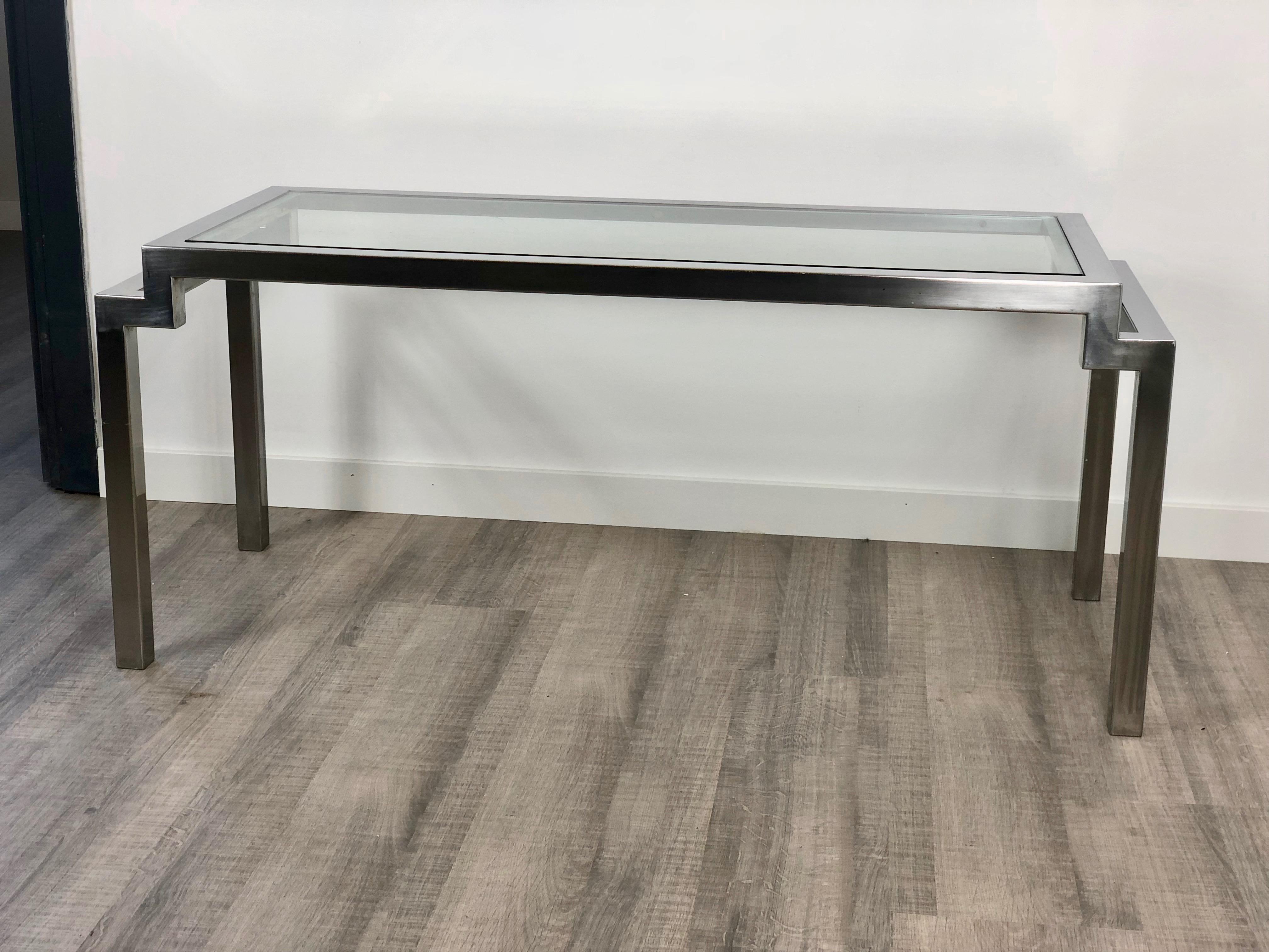 Table basse moderne en chrome et verre des années 1970, Italie en vente 3