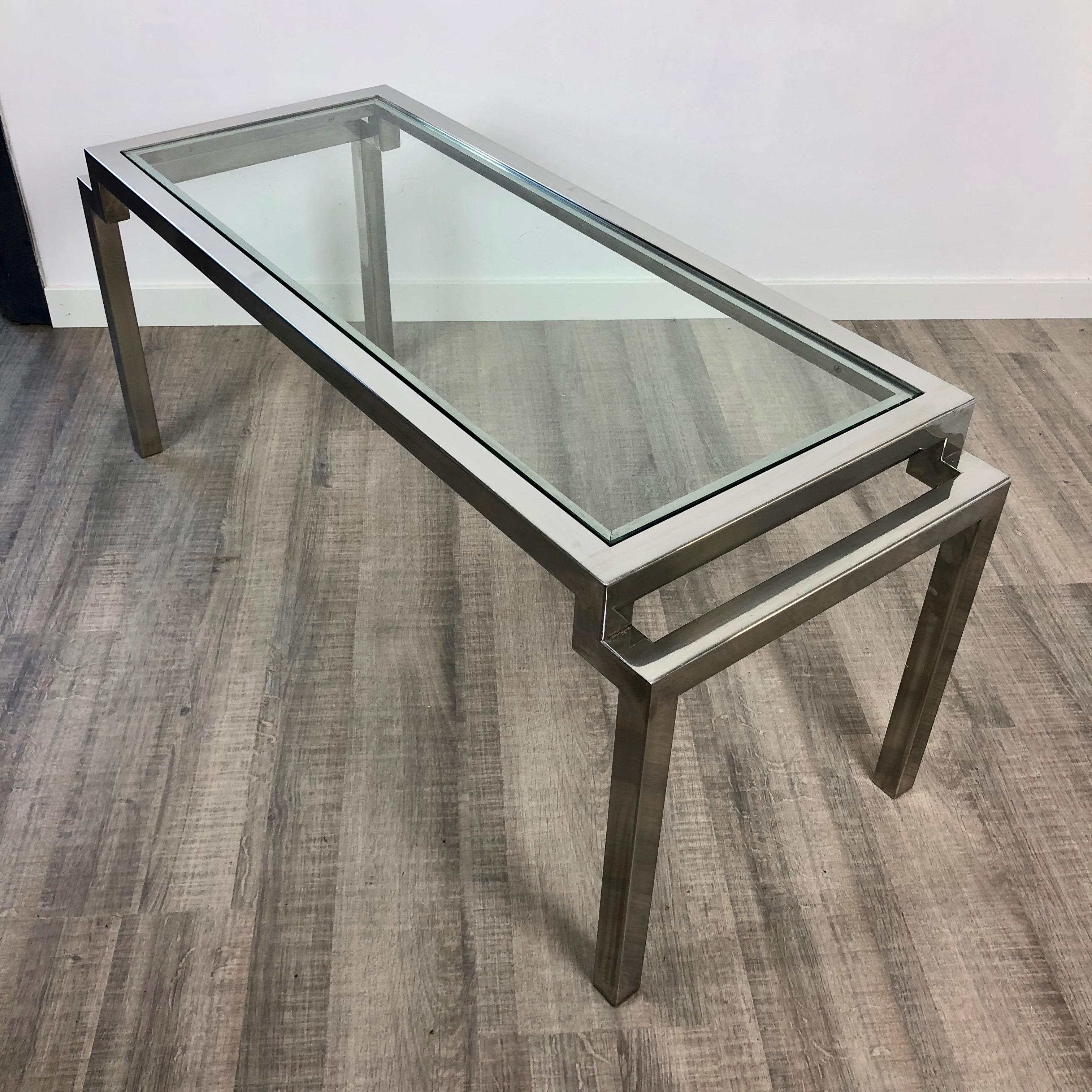 Italian Coffee Table in Chrome and Glass 1970s Modern, Italy For Sale