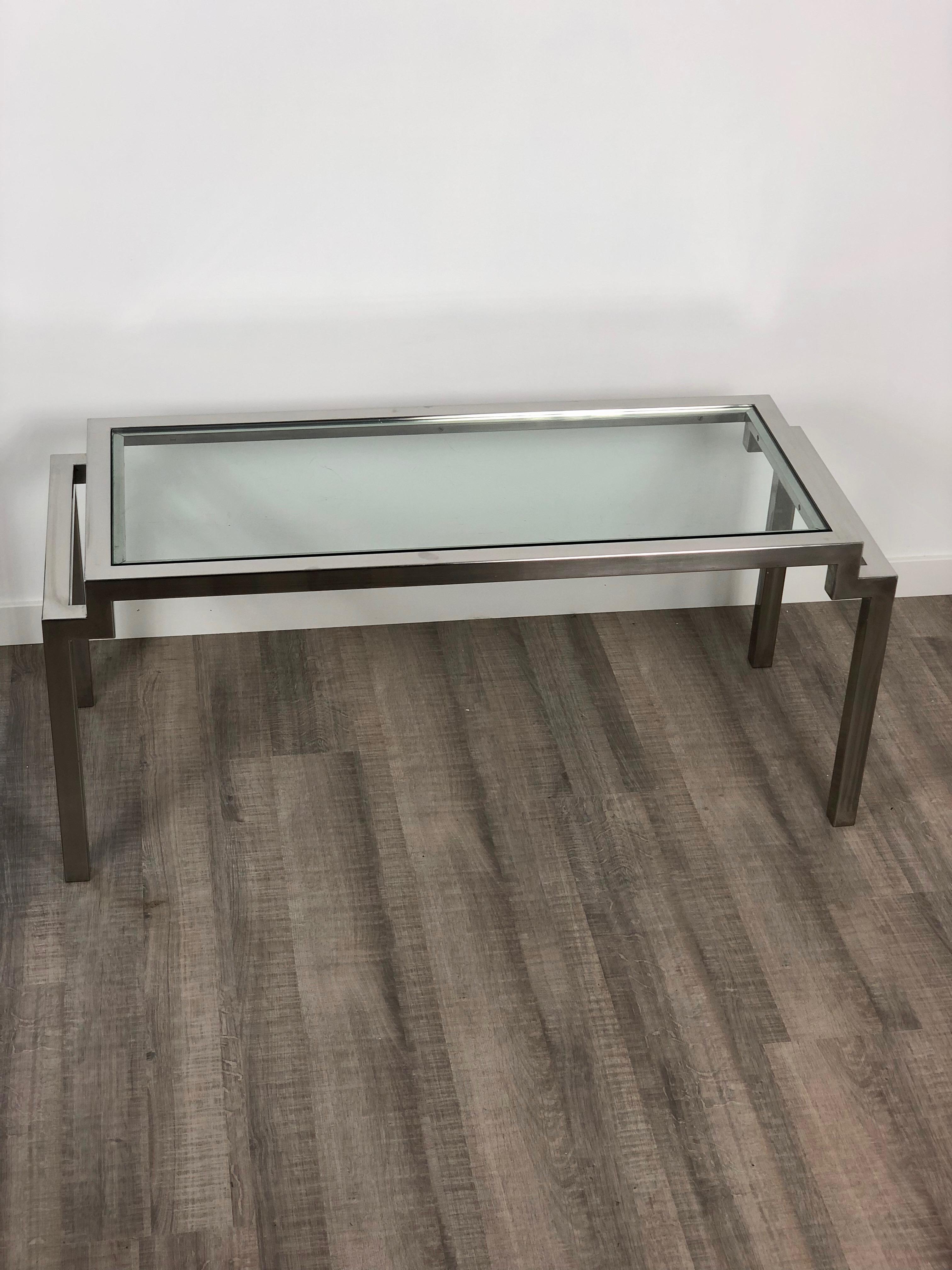 Fin du 20e siècle Table basse moderne en chrome et verre des années 1970, Italie en vente