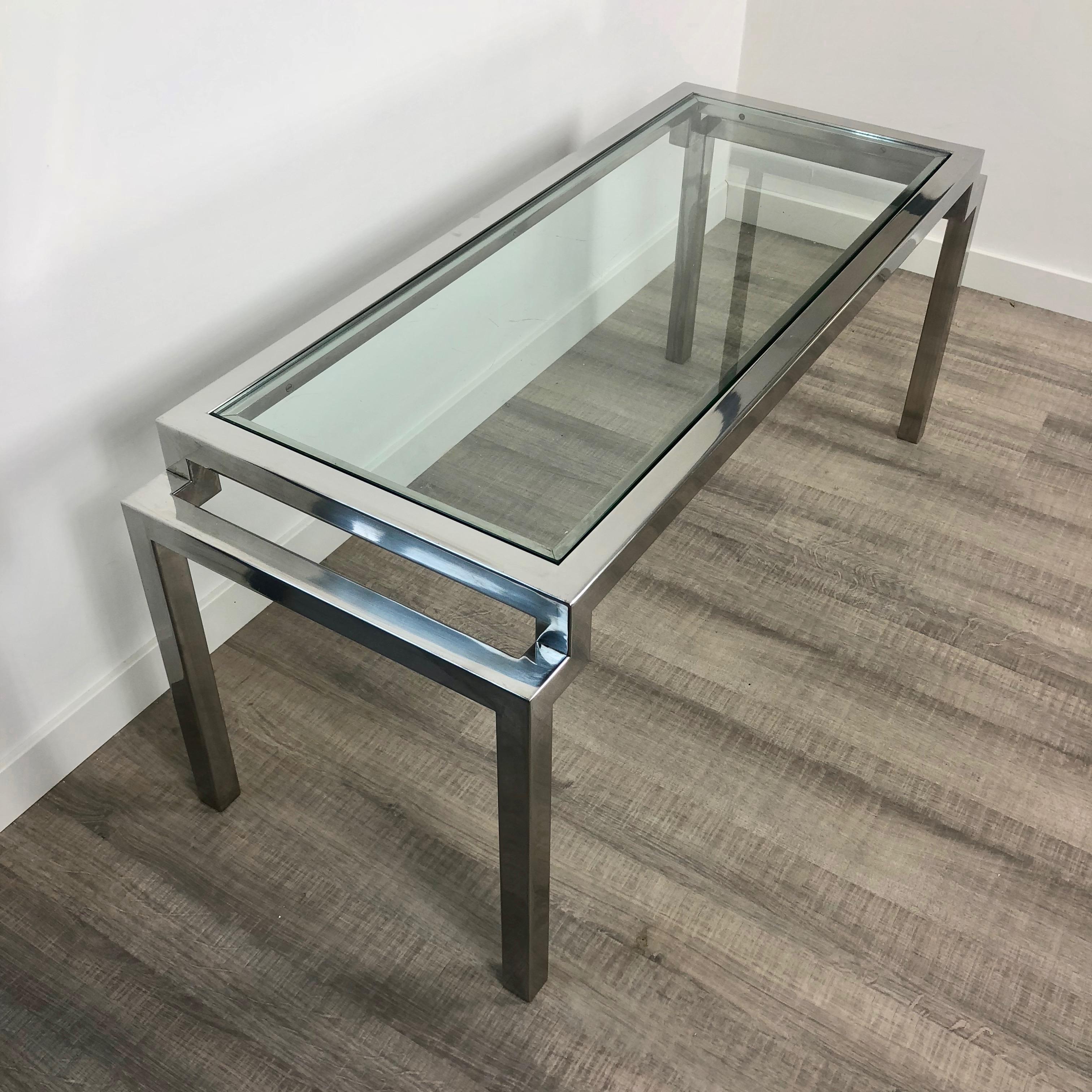 Métal Table basse moderne en chrome et verre des années 1970, Italie en vente