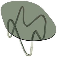 Coffee Table in Chrome and Smoked Glass, with a Multiform Structure, France 1970