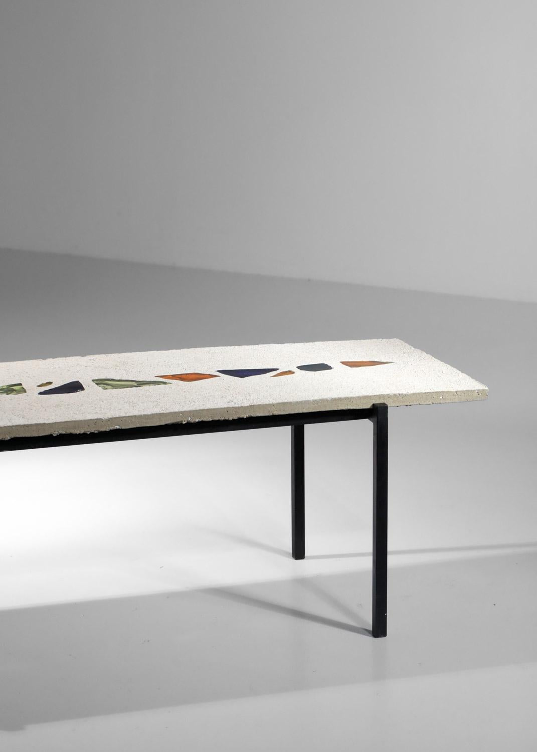 coffee table in concrete and glass inclusions, handcrafted in the 80s 6