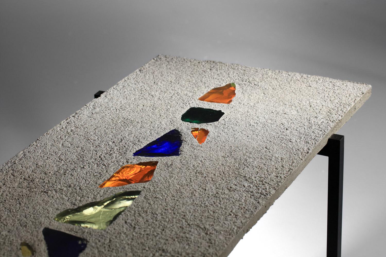coffee table in concrete and glass inclusions, handcrafted in the 80s 7