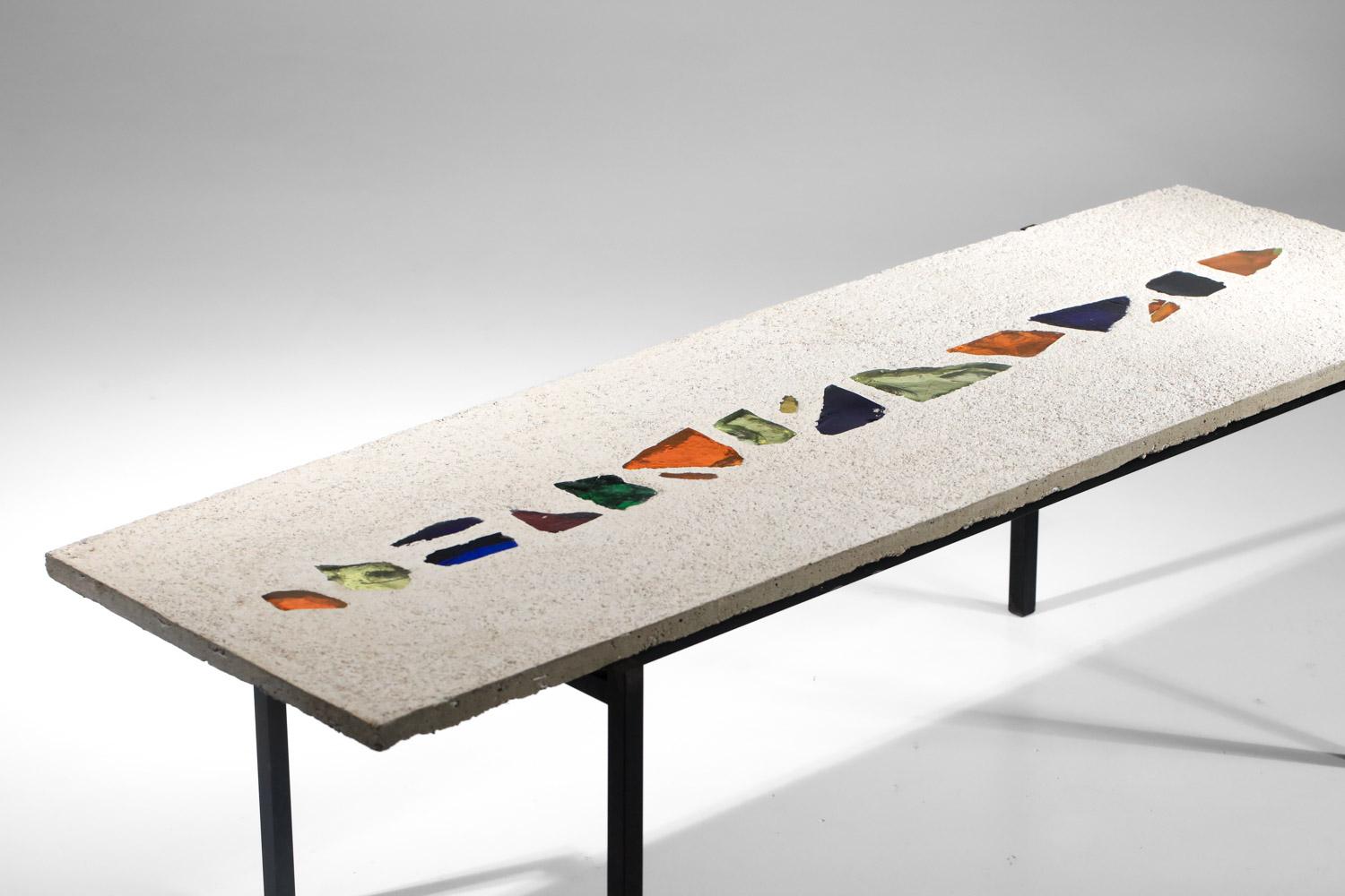 coffee table in concrete and glass inclusions, handcrafted in the 80s 8