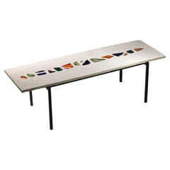 coffee table in concrete and glass inclusions, handcrafted in the 80s
