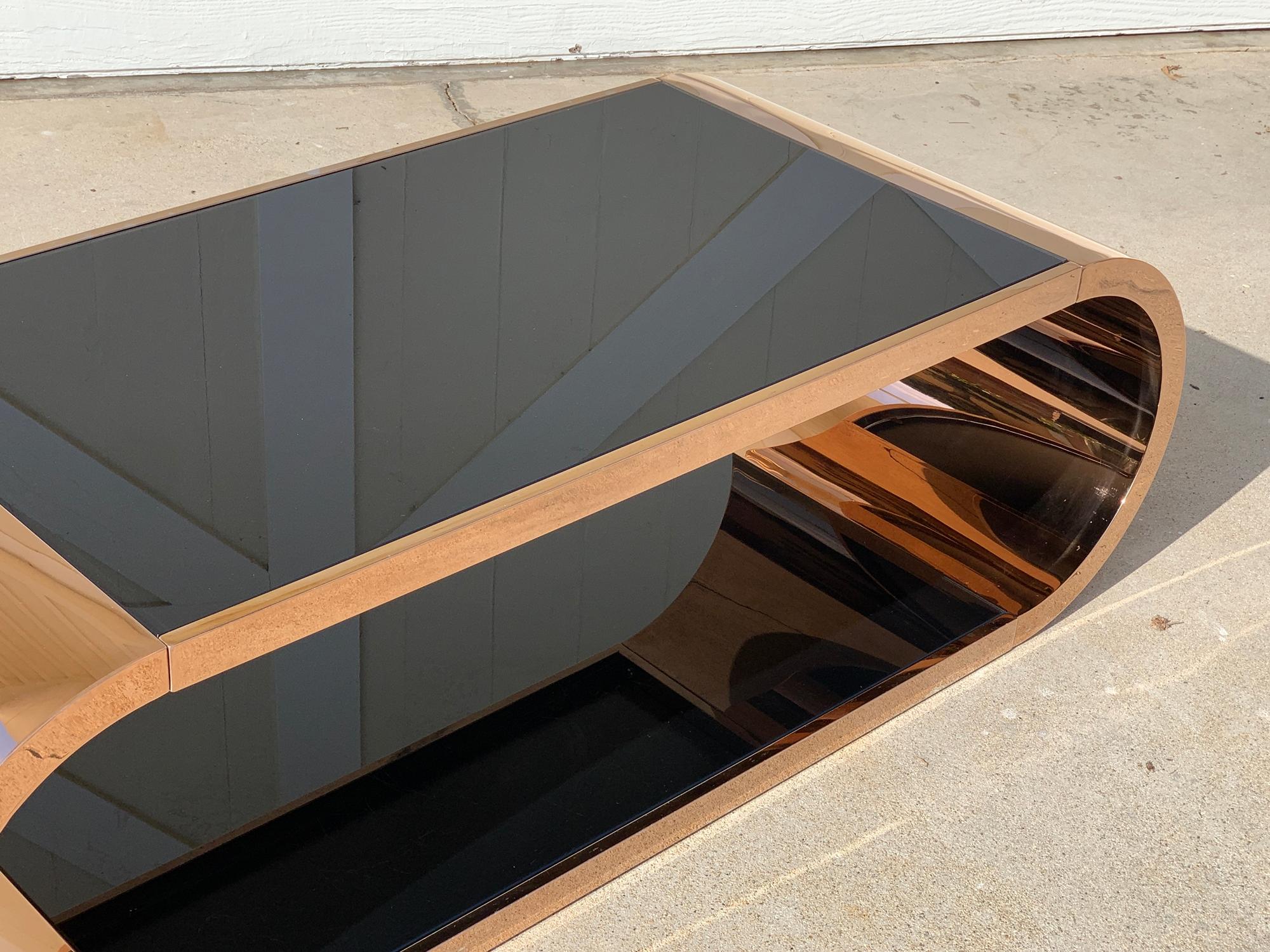 Coffee Table in Copper with 2 Black Glass Shelves 2