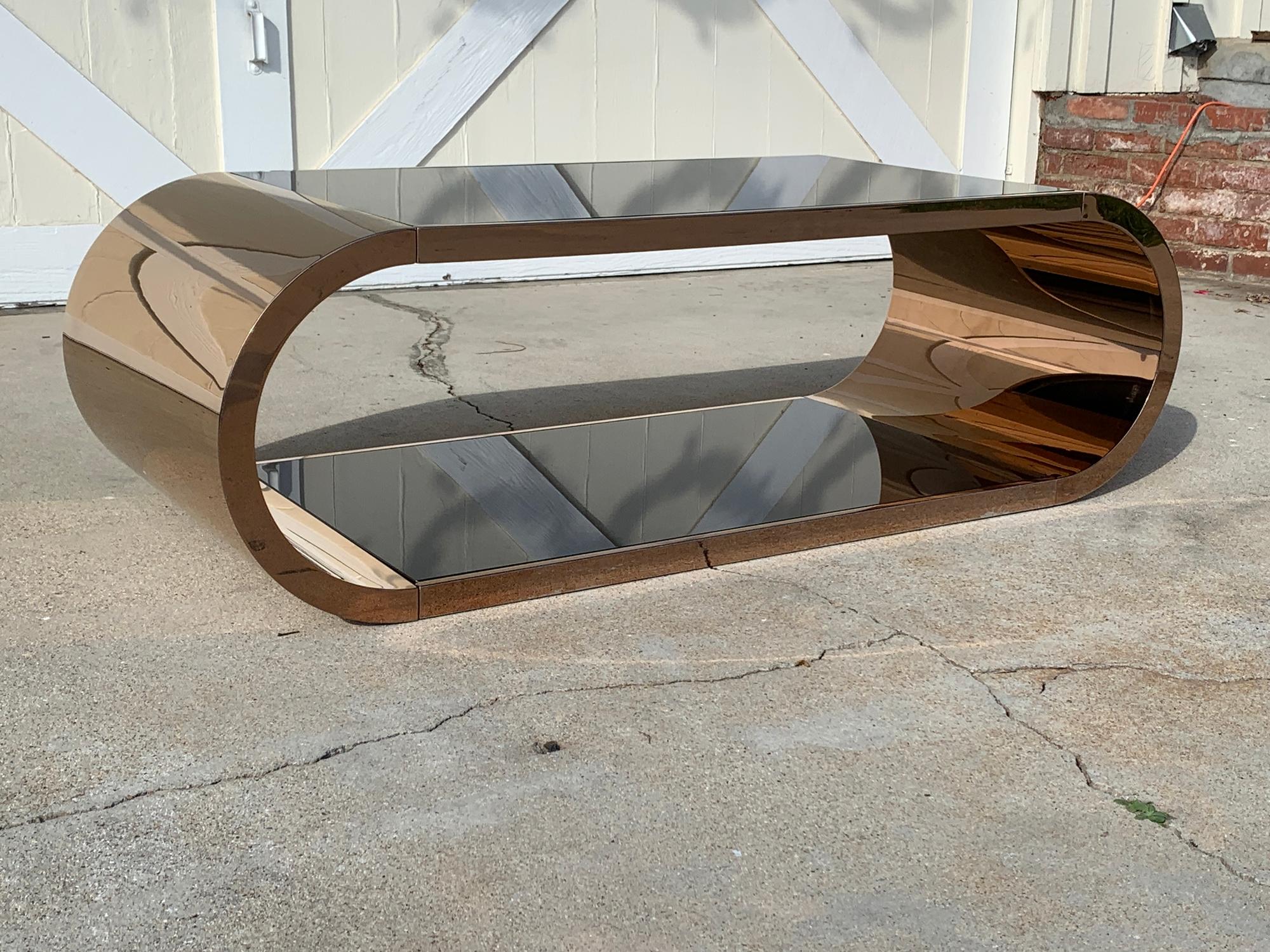 Coffee Table in Copper with 2 Black Glass Shelves 5