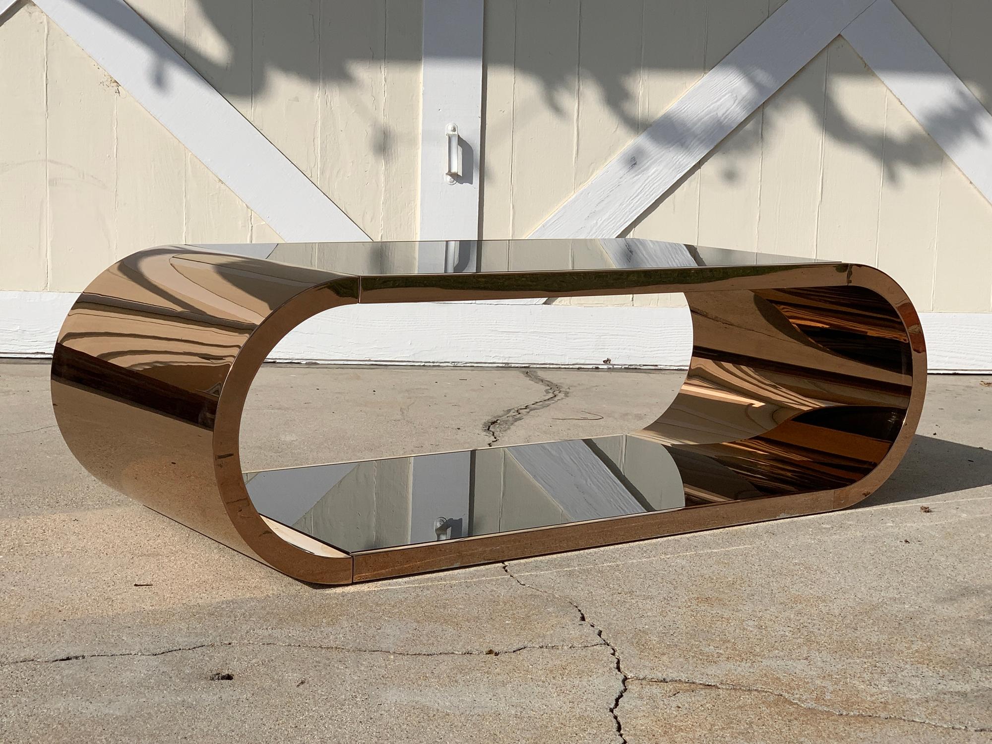 Laminated Coffee Table in Copper with 2 Black Glass Shelves