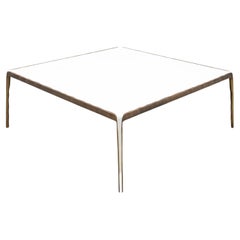 Couchtisch aus cremefarbenem Chagrin mit bronzefarbenem Patina-Messing von R&Y Augousti
