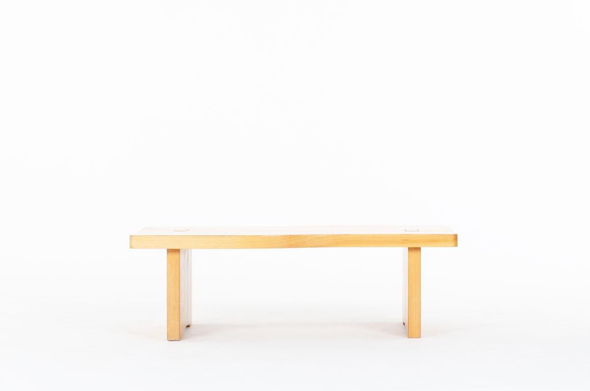 Coffee table in elm by Maison Regain 1980 In Good Condition For Sale In JASSANS-RIOTTIER, FR