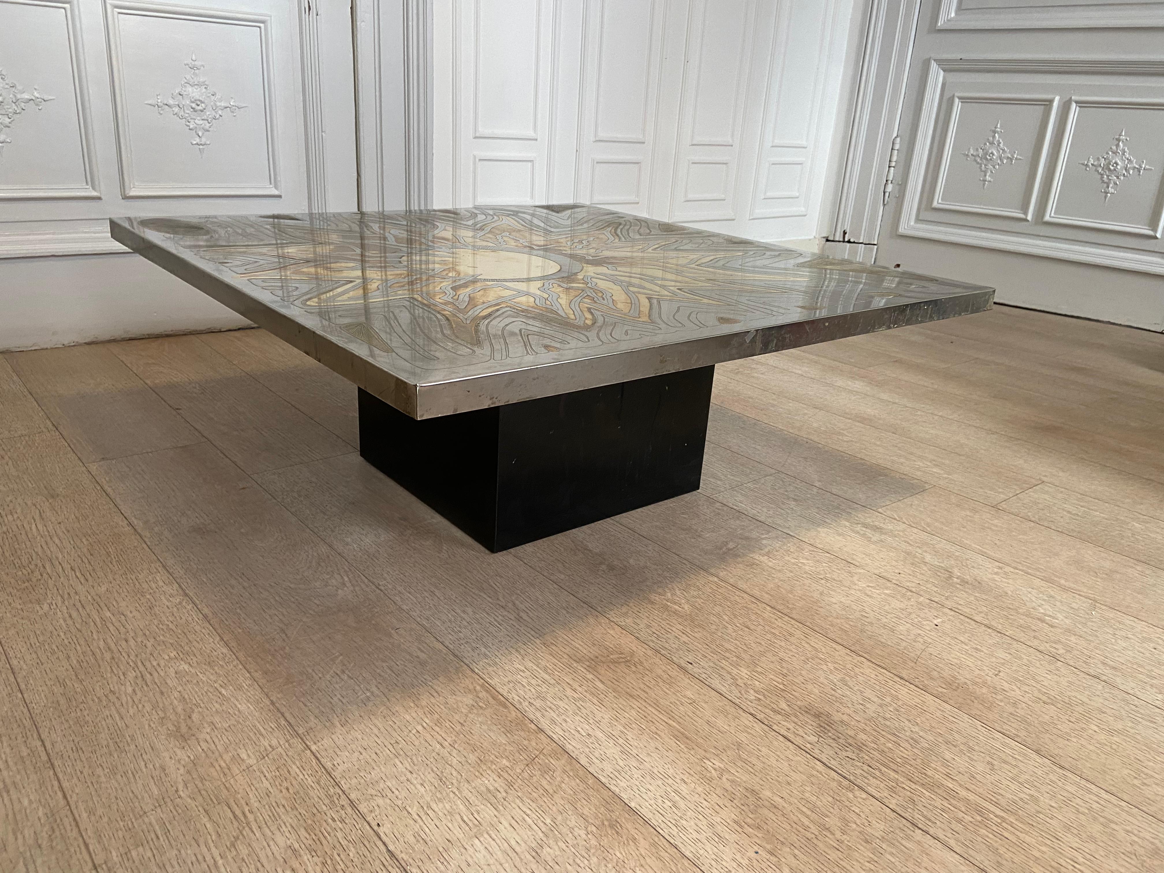 Coffee Table in Engraved Brass, Christian Krekels, 1975 For Sale 2