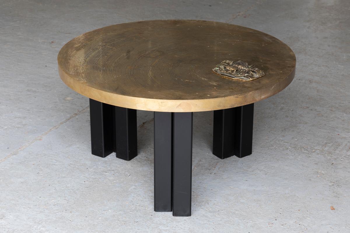 Christian Krekels Coffee Table in Etched Brass, Belgium, 1990 For Sale 4