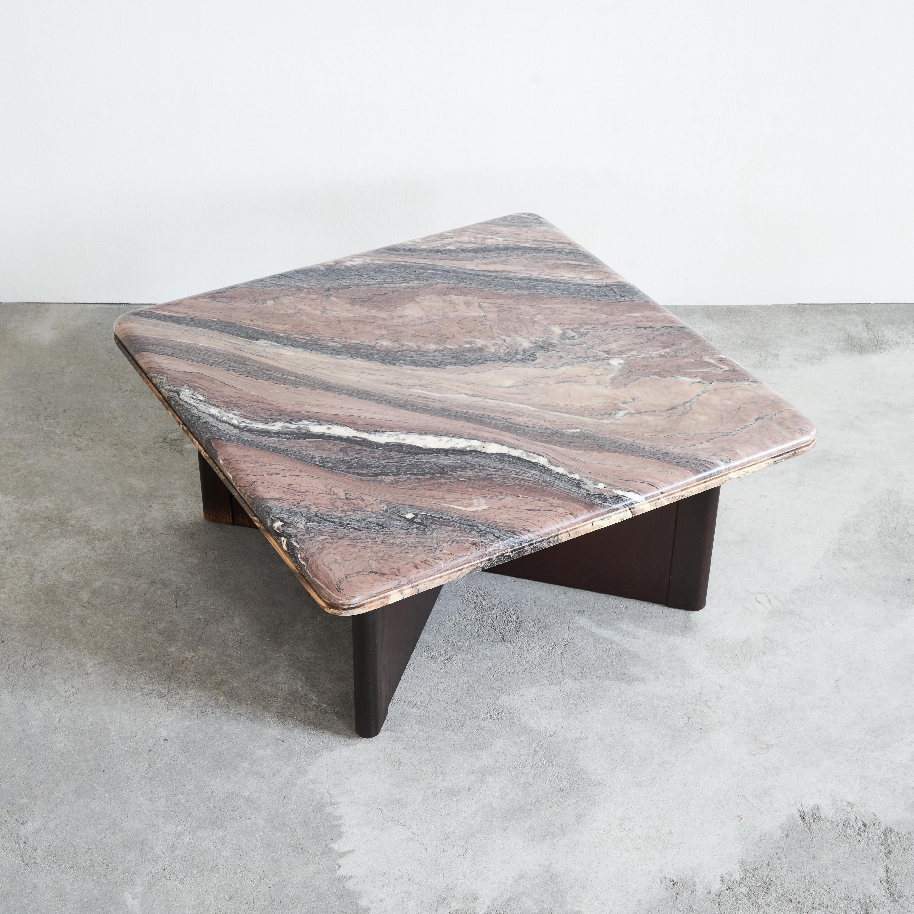 Unknown Coffee Table in Expressive Marble and Oak, 1970s For Sale