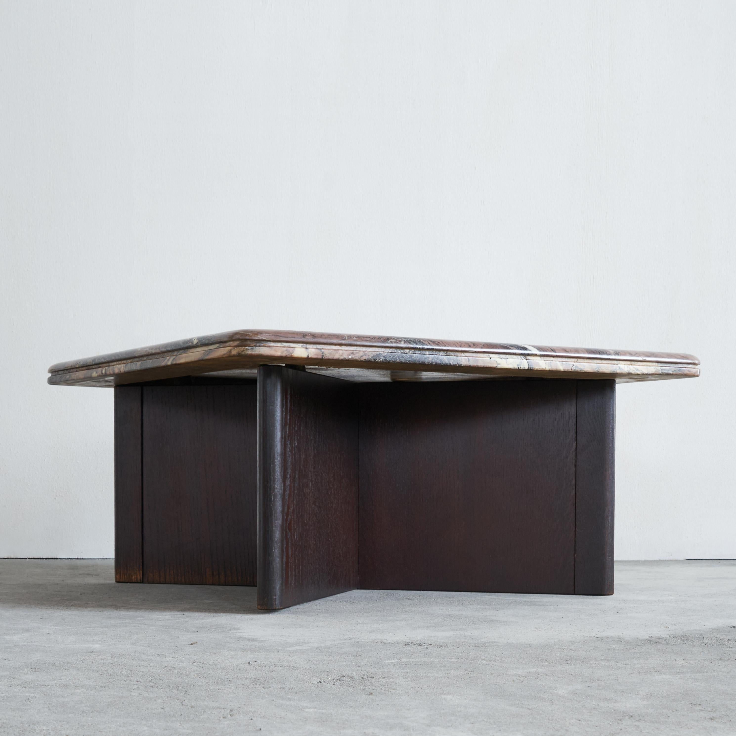 20th Century Coffee Table in Expressive Marble and Oak, 1970s For Sale